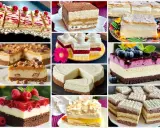 Kolaże pysznych polskich deserów: sernik z malinami, tiramisu, kremówka, ciasto z borówkami i inne słodkości.